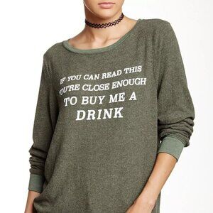 Wildfox long sleeve green pullover lightweight vintage feel sweatshirt top